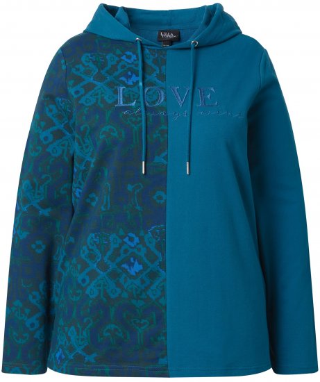 Ulla Popken Split Print LOVE Hoodie Teal - Суичъри & cуичъри с качулка - 