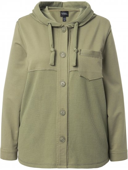 Ulla Popken Mixed Texture Button Down Hoodie Pond Green - Суичъри & cуичъри с качулка - 