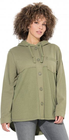 Ulla Popken Mixed Texture Button Down Hoodie Pond Green - Суичъри & cуичъри с качулка - 