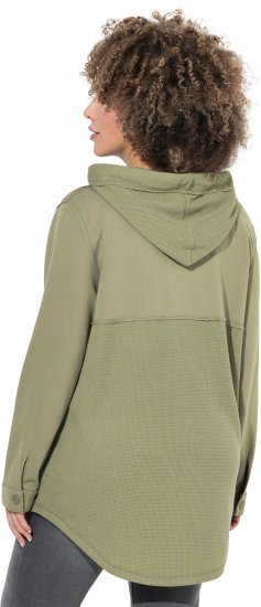 Ulla Popken Mixed Texture Button Down Hoodie Pond Green - Суичъри & cуичъри с качулка - 