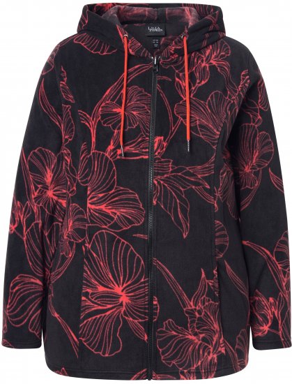 Ulla Popken Fleece Flower Print Zip-Up Hoodie Black - Суичъри & cуичъри с качулка - 