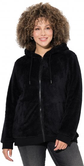 Ulla Popken Teddy Fleece Zip-Up Hoodie Black - Суичъри & cуичъри с качулка - 