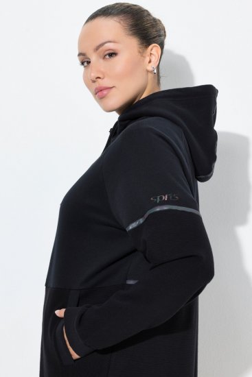 Ulla Popken Mix Fabric Reflective Trim Zip Hoodie Black - Суичъри & cуичъри с качулка - Уютни суитшърти, суичъри и плетива