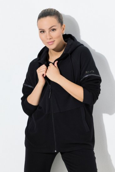 Ulla Popken Mix Fabric Reflective Trim Zip Hoodie Black - Суичъри & cуичъри с качулка - Уютни суитшърти, суичъри и плетива
