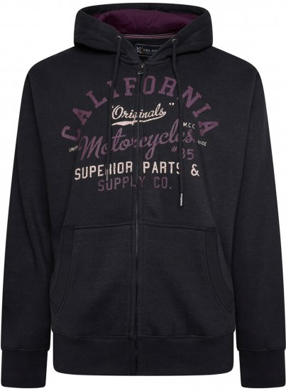 Kam Jeans 7085 California Zip Thru Hoodie Black - Суичъри & cуичъри с качулка - мъжки суичъри големи размери
