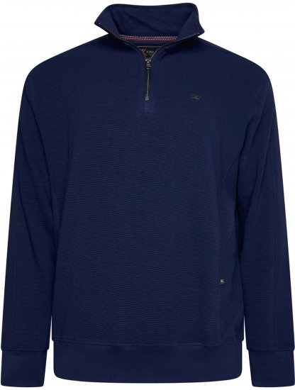 Kam Jeans 7090 1/4 Zip Jacquard Knit Self Stripe Sweatshirt Navy - Суичъри & cуичъри с качулка - мъжки суичъри големи размери