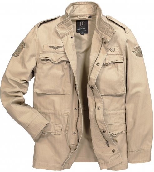 JP1880 Field Jacket with Badges Vintage Look Dark Beige - Якета - мъжки якета големи размери