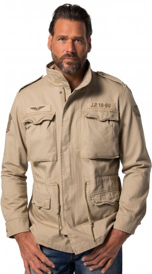 JP1880 Field Jacket with Badges Vintage Look Dark Beige - Якета - мъжки якета големи размери
