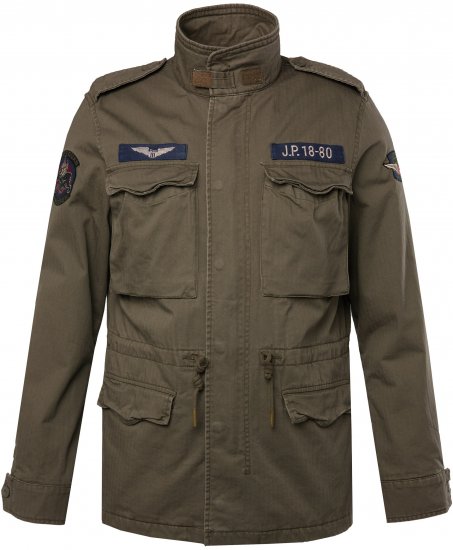 JP1880 Field Jacket with Badges Vintage Look Moss Green - Якета - мъжки якета големи размери