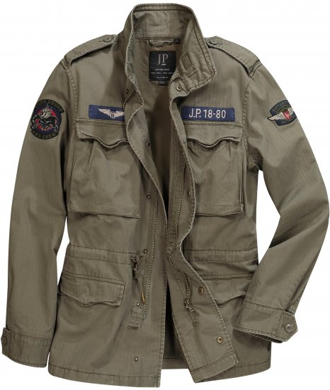 JP1880 Field Jacket with Badges Vintage Look TALL Moss Green - TALL Якета - 