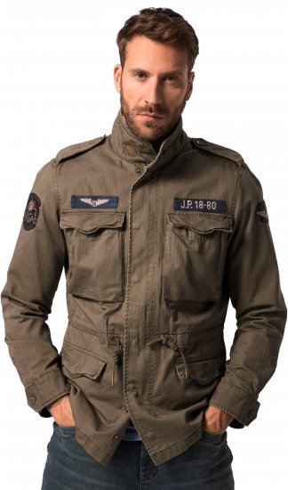 JP1880 Field Jacket with Badges Vintage Look Moss Green - Якета - мъжки якета големи размери