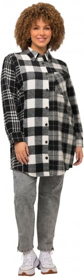 Ulla Popken Mixed Plaid Long Sleeve Button Down Shacket Black - Якета - 