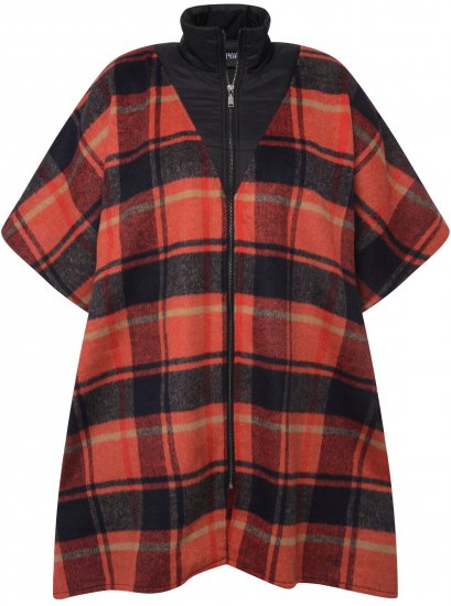 Ulla Popken Oversized Plaid Wing Collar Poncho Red Orange - Якета - 
