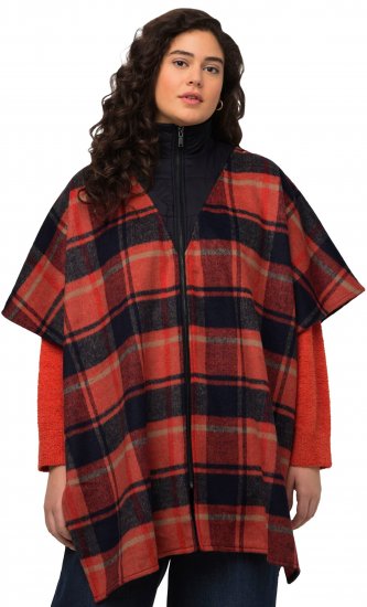 Ulla Popken Oversized Plaid Wing Collar Poncho Red Orange - Якета - 