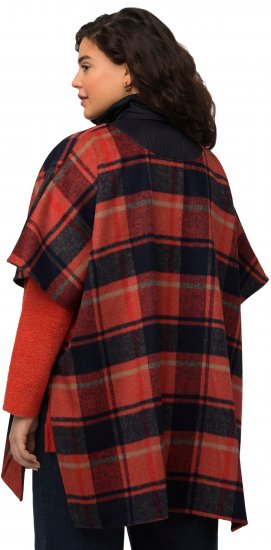 Ulla Popken Oversized Plaid Wing Collar Poncho Red Orange - Якета - 