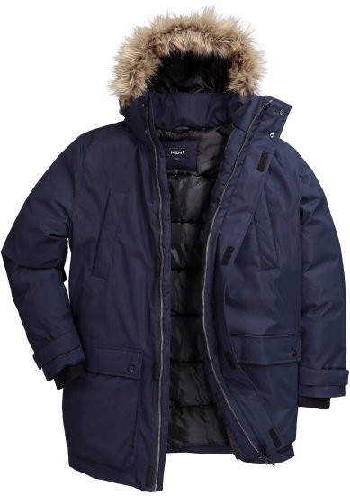 Men Plus Parka With Fur Hood Navy - Якета - мъжки якета големи размери