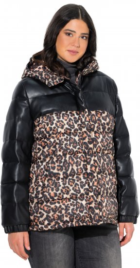 Ulla Popken HYPRAR Leopard And Leather Look Quilted Jacket Black - Якета - 