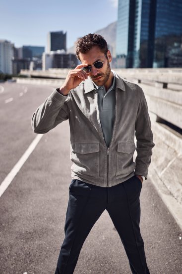 JP1880 Leather Jacket Lamskin Suede Grey - Якета - мъжки якета големи размери