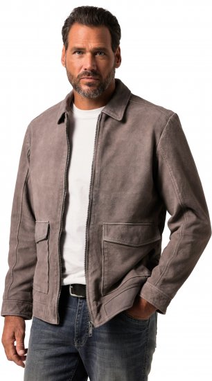 JP1880 Leather Jacket Lamskin Suede Grey - Якета - мъжки якета големи размери