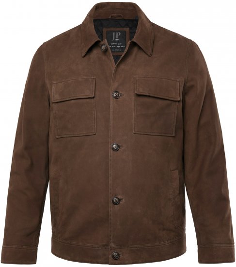 JP1880 Leather Jacket Nubuck Shirt Collar Brown - Якета - мъжки якета големи размери