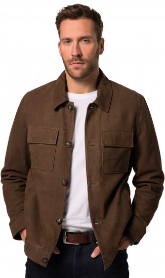 JP1880 Leather Jacket Nubuck Shirt Collar Brown - Якета - мъжки якета големи размери