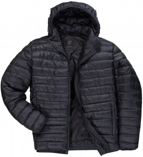 JAY-PI Lightly Quilted Jacket with a Hoodie Black - Якета - мъжки якета големи размери