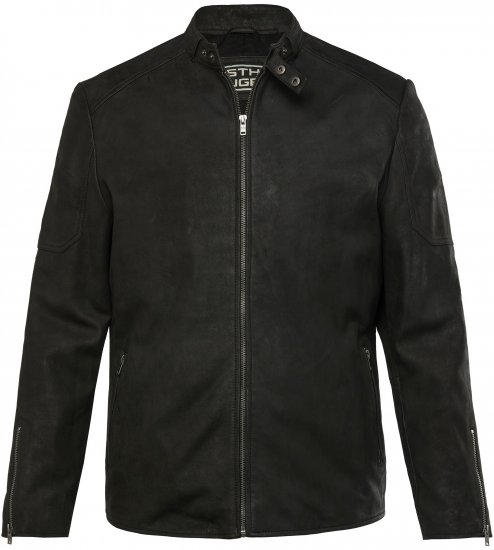 STHUGE Leather Biker Jacket Lamb Nappa Leather Black - Якета - мъжки якета големи размери