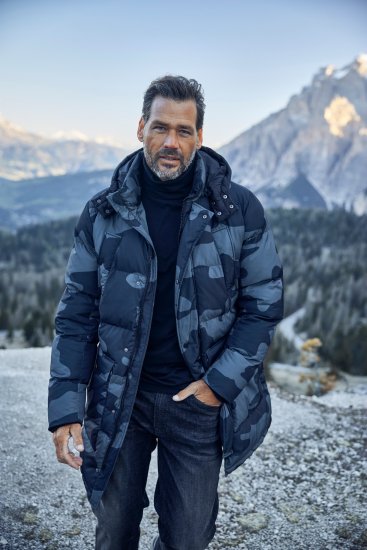 JP1880 Quilted Parka with Camouflage Drawstring Waist Black - Якета - мъжки якета големи размери