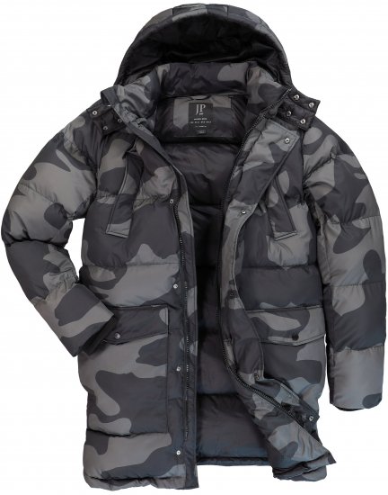 JP1880 Quilted Parka with Camouflage Drawstring Waist Black - Якета - мъжки якета големи размери