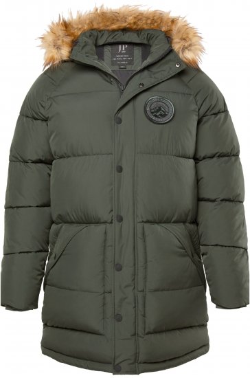 JP1880 Quilted Parka Lightweight and Warm with Faux Fur Hood Dark Green - Якета - мъжки якета големи размери