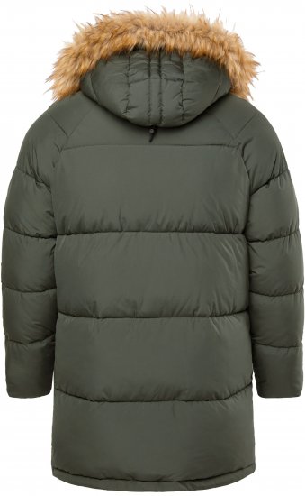JP1880 Quilted Parka Lightweight and Warm with Faux Fur Hood Dark Green - Якета - мъжки якета големи размери