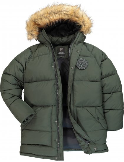 JP1880 Quilted Parka Lightweight and Warm with Faux Fur Hood Dark Green - Якета - мъжки якета големи размери