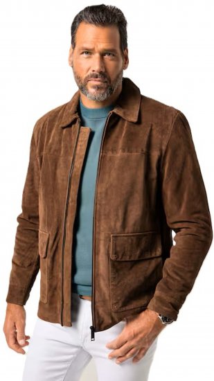 JP1880 Leather Jacket Genuine Cowhide Brown - Якета - мъжки якета големи размери