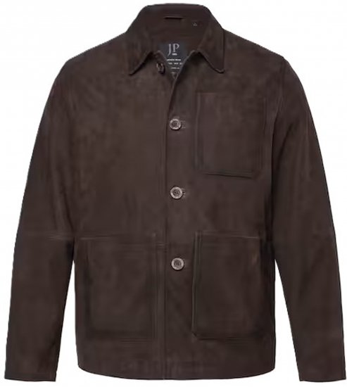 JP1880 Leather Jacket Goat Suede Shirt Collar Dark Brown - Якета - мъжки якета големи размери