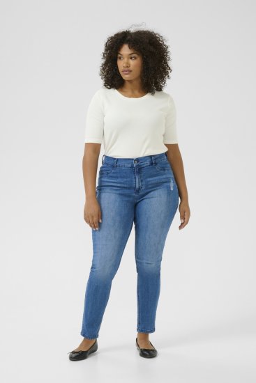 Kaffe Curve Laurina Дънки Washed/Destroyed Blue Denim - Дамски Дънки & Панталони в Големи Размери – Plus Size - 