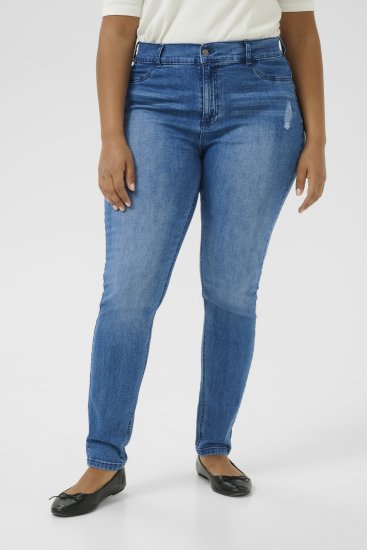 Kaffe Curve Laurina Дънки Washed/Destroyed Blue Denim - Дамски Дънки & Панталони в Големи Размери – Plus Size - 