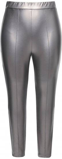 Ulla Popken Metallic Faux Leather Leggings Silver - Дамски Дънки & Панталони в Големи Размери – Plus Size - 