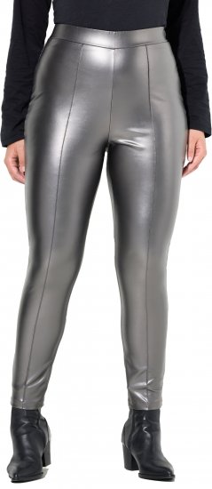 Ulla Popken Metallic Faux Leather Leggings Silver - Дамски Дънки & Панталони в Големи Размери – Plus Size - 