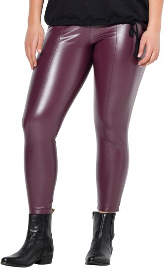 Ulla Popken Metallic Faux Leather Leggings Plum - Дамски Дънки & Панталони в Големи Размери – Plus Size - 