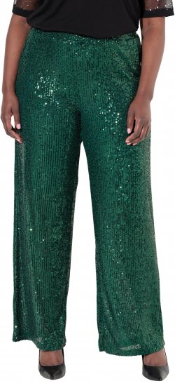 Ulla Popken Wide Leg Sequined Pants Dark Green - Дамски Дънки & Панталони в Големи Размери – Plus Size - 
