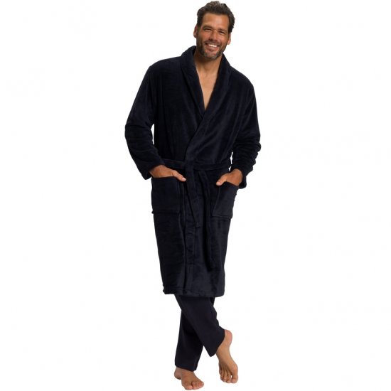 JP1880 Bathrobe with Spacious Patch Pockets Dark Navy - Бельо & Бански шорти - Мъжко бельо големи размери