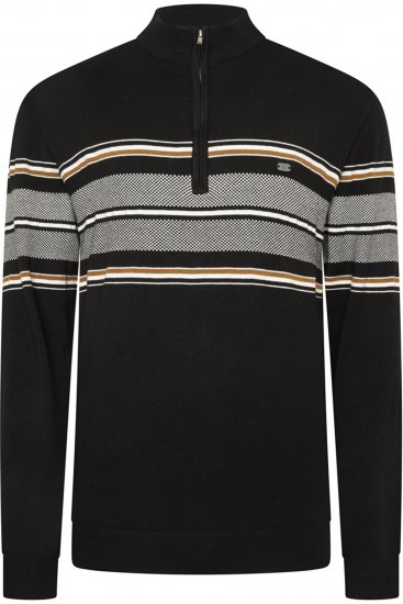 Kam Jeans 93 Stripe 1/4 Zipper Knitted Sweater Black - Суичъри & cуичъри с качулка - мъжки суичъри големи размери