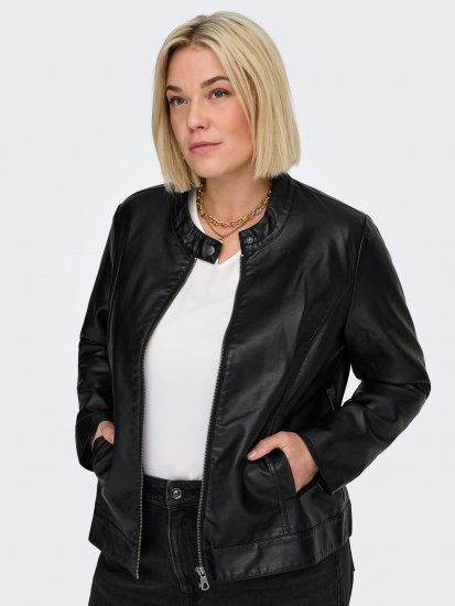 Only Carmakoma Robber Leather Jacket Black - Кожени якета - 