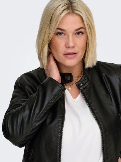 Only Carmakoma Robber Leather Jacket Black - Кожени якета - 