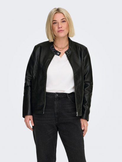 Only Carmakoma Robber Leather Jacket Black - Кожени якета - 