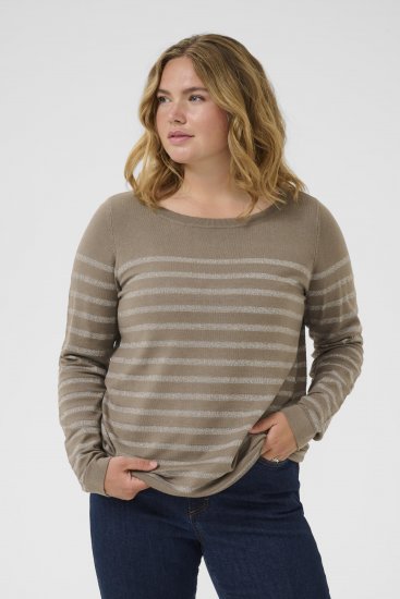 Kaffe Curve Linia Boatneck Pullover Morel Melange with Silver Lurex - Плетени пуловери - 