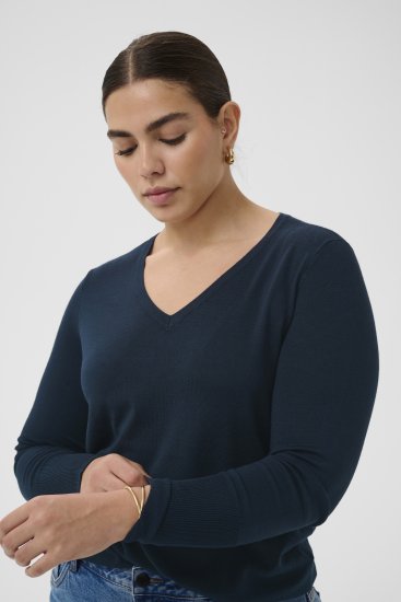 Kaffe Curve Lizzy Long Sleeve Pullover Midnight Marine - Плетени пуловери - 