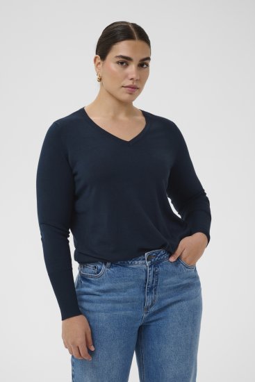 Kaffe Curve Lizzy Long Sleeve Pullover Midnight Marine - Плетени пуловери - 