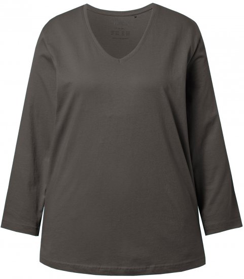 Ulla Popken Back To Basics V-Neck Relaxed Fit Cotton Tee Graphite Grey - Тениски - 