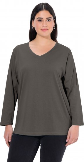 Ulla Popken Back To Basics V-Neck Relaxed Fit Cotton Tee Graphite Grey - Тениски - 